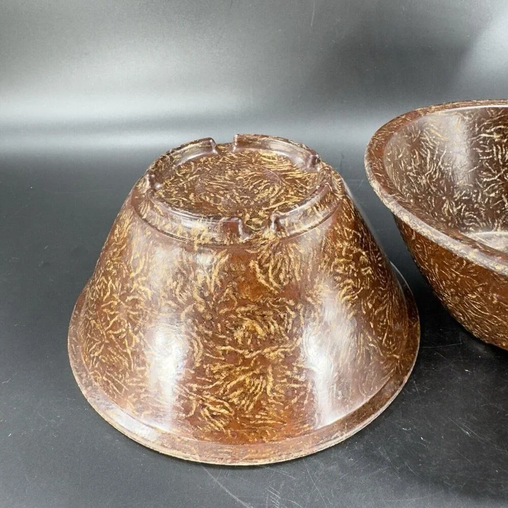 Vintage Permelite Melamine Faux‎ Wood USA Dish Bowl Marked On Bottom Set 2 Pcs